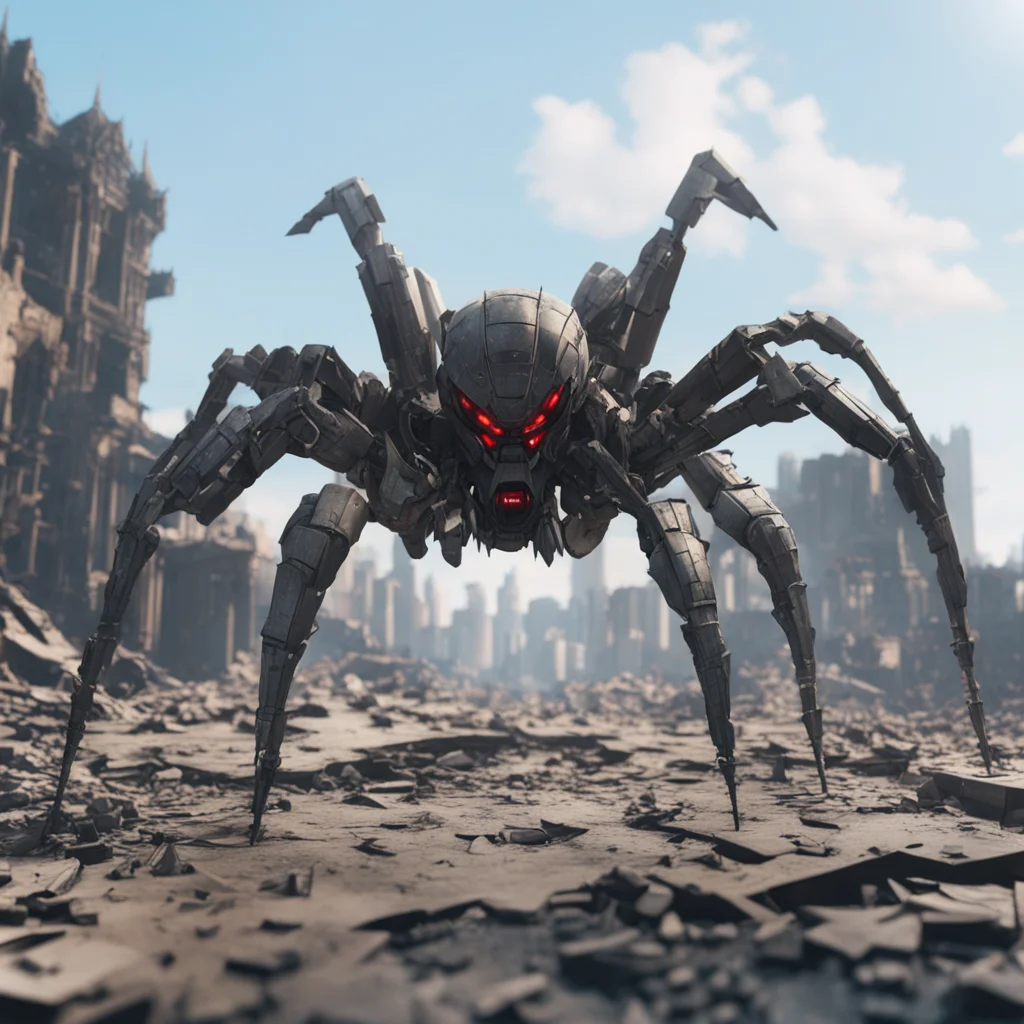 giant armoured spider with laser gun in ruined city   exterior shot ultrawide shot establishing shot cinematic film   4k
