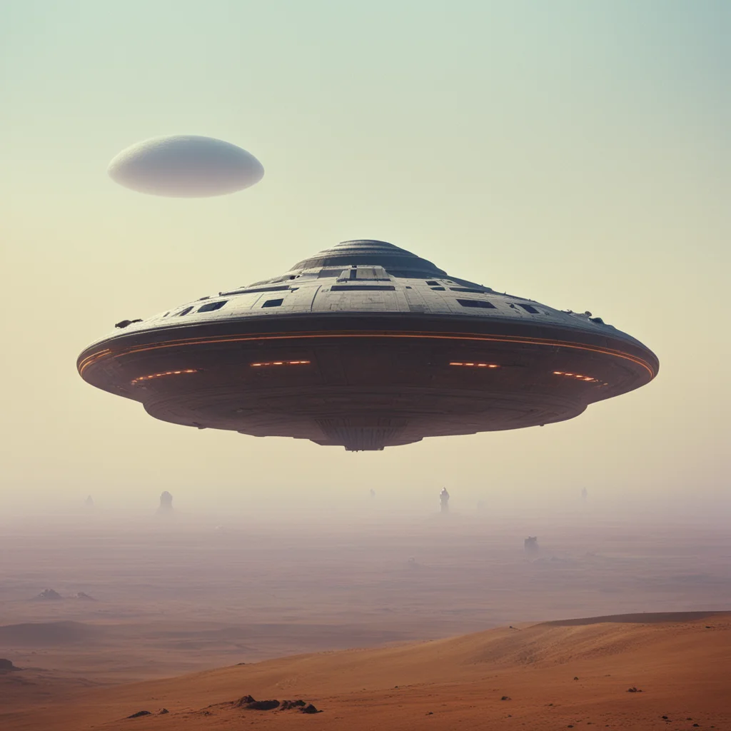 giant spaceship approaching the planet of Tatooine in the distance through the fog and mist  highly detailed  Sci fi mov