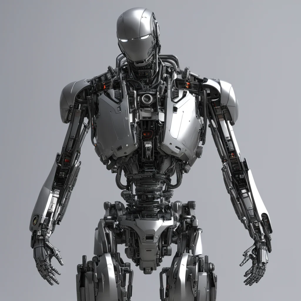 giga Chad robotic body  sci fi metal lights high quality texture shiny grey hyperrealistic