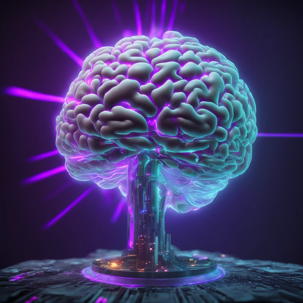 gigabrain meme 3D unreal 5 engine holographic laser brain enlightenment post processed