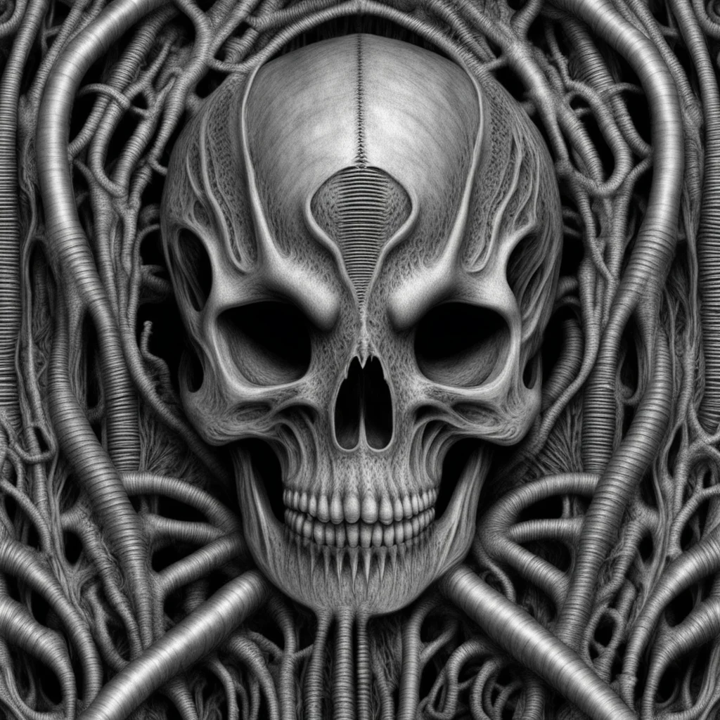 giger fabric seamless spiny human skull columned alien environment