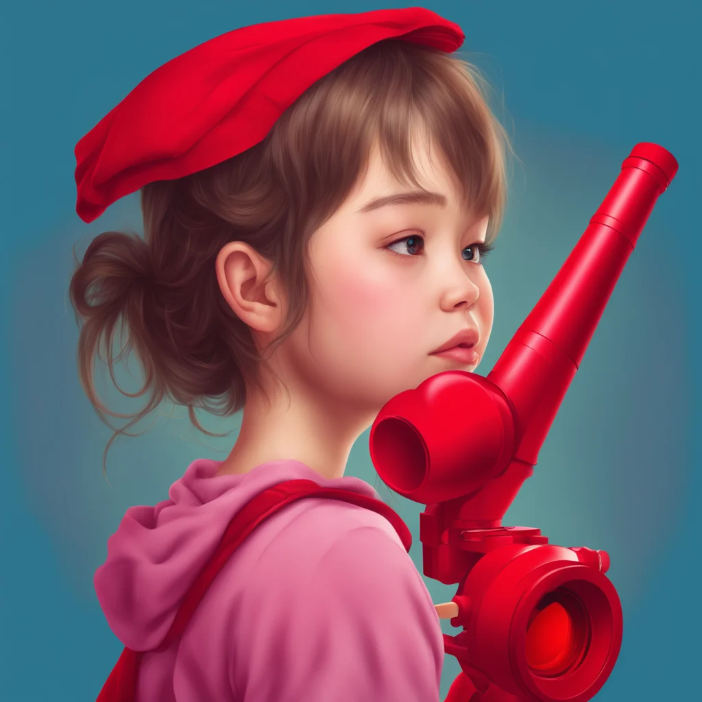 girl use red telescope  illustrator close shot high detailed high quality