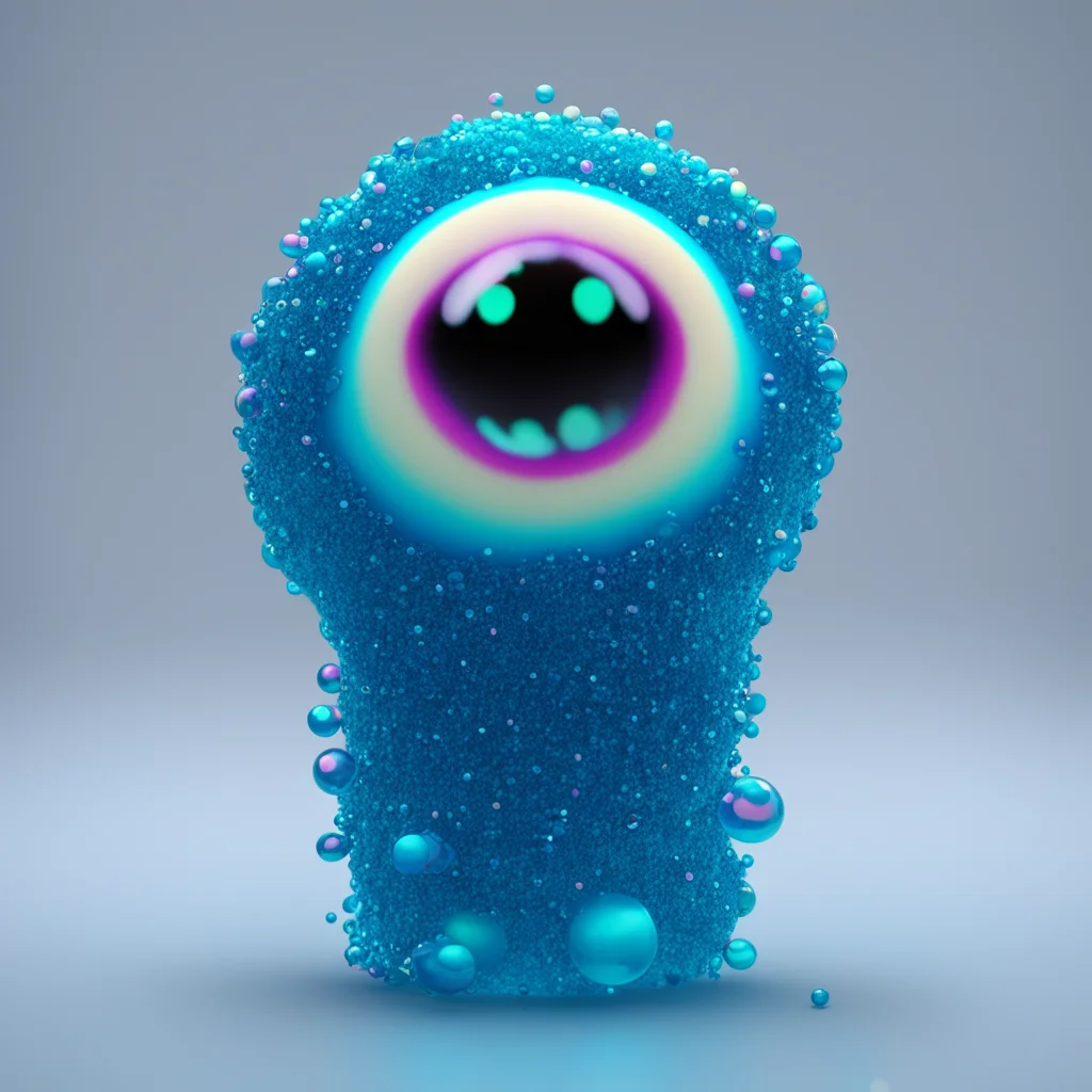 glitter glue fluorescent translucent blobs with eyes bubbles layering melting blue cute teeth 4k octane Houdini ar 52