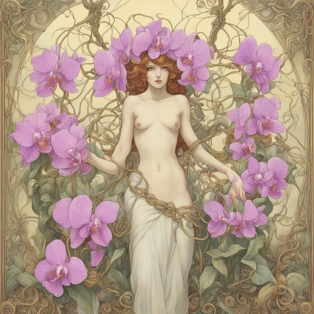 godness of orchid crowded by rusty cables by Mucha w 1024 h 1415
