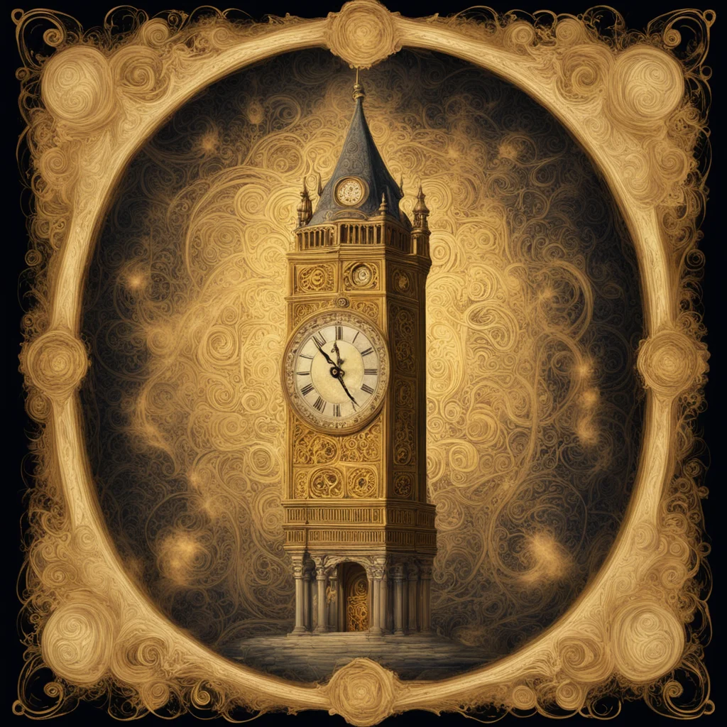 golden clock tower surroundes by the swirls of magick