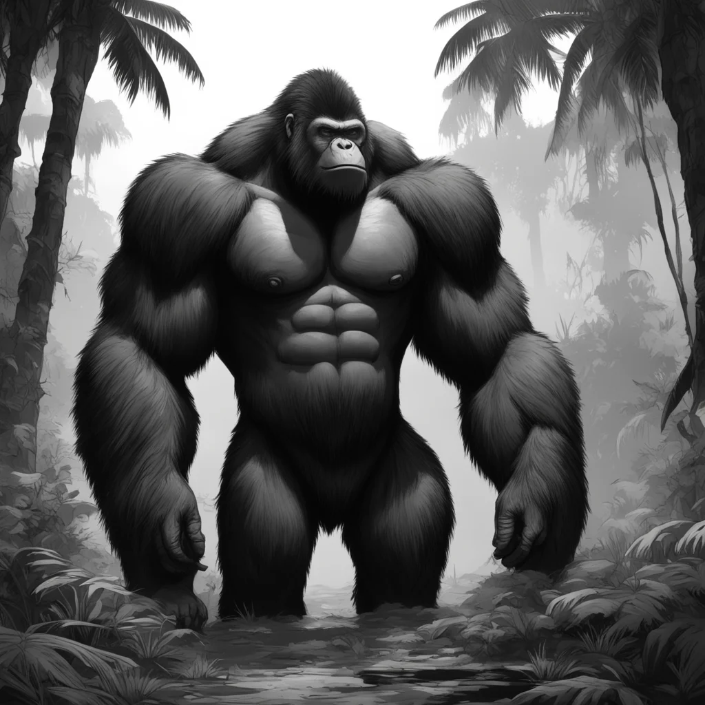 gorilla giant epic scale jungle forest manga style sui ishida dark black and white artstation 8k lineart distant and wid