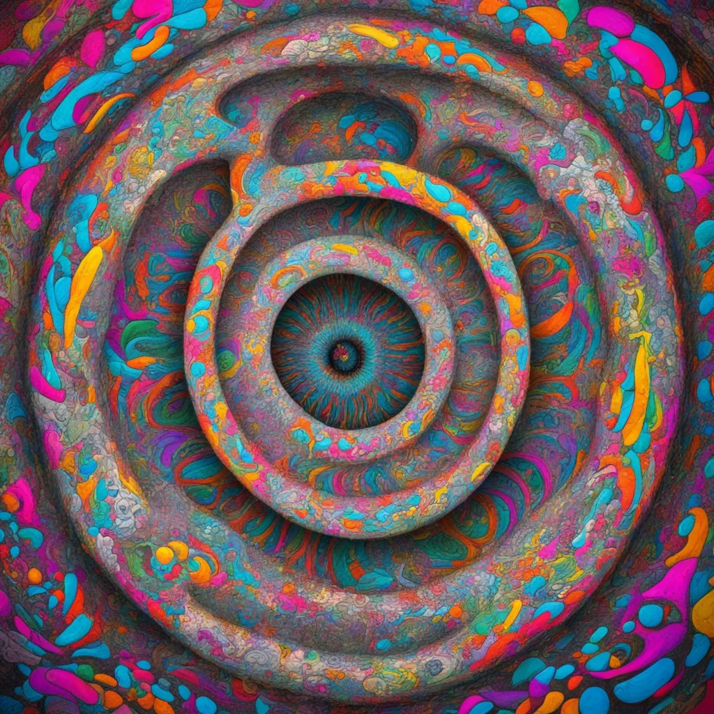 graffiti on a wall at the end of a intricate swirling tunnel highly detailed fractals and tesselation Olympic rings with