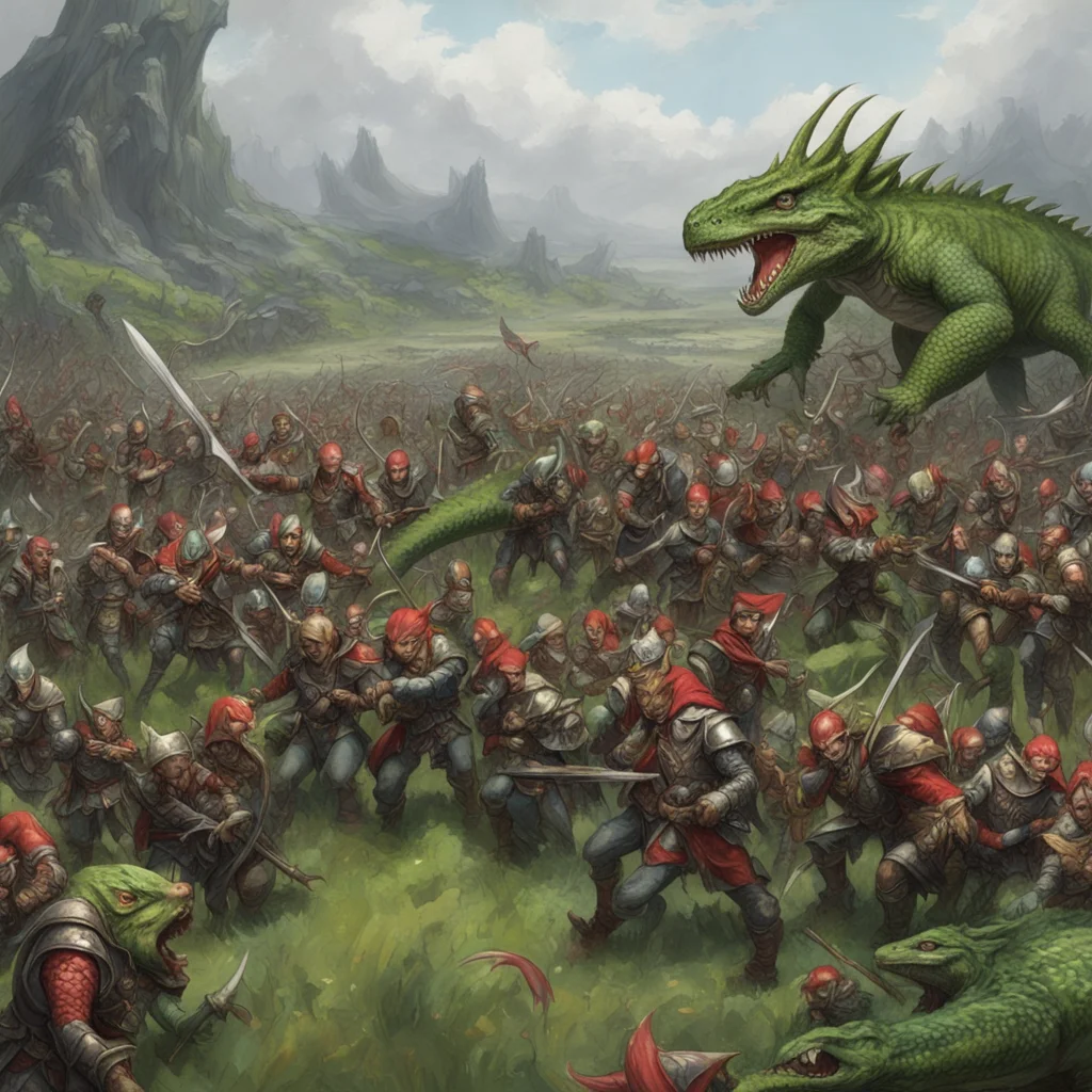 great war between elves and lizardfolk outside big field thousands D&D DND