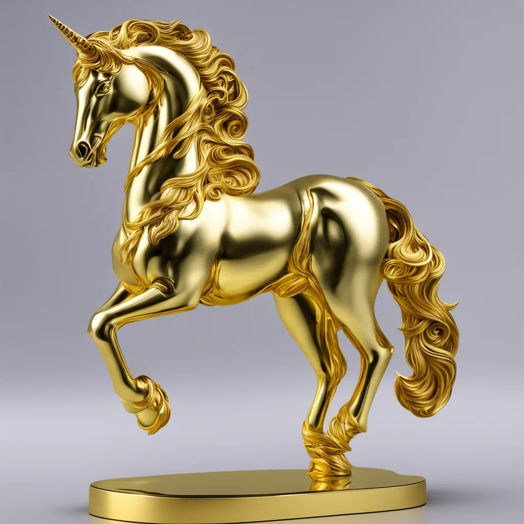 greek solid gold unicorn statue symmetrical 8k d&d