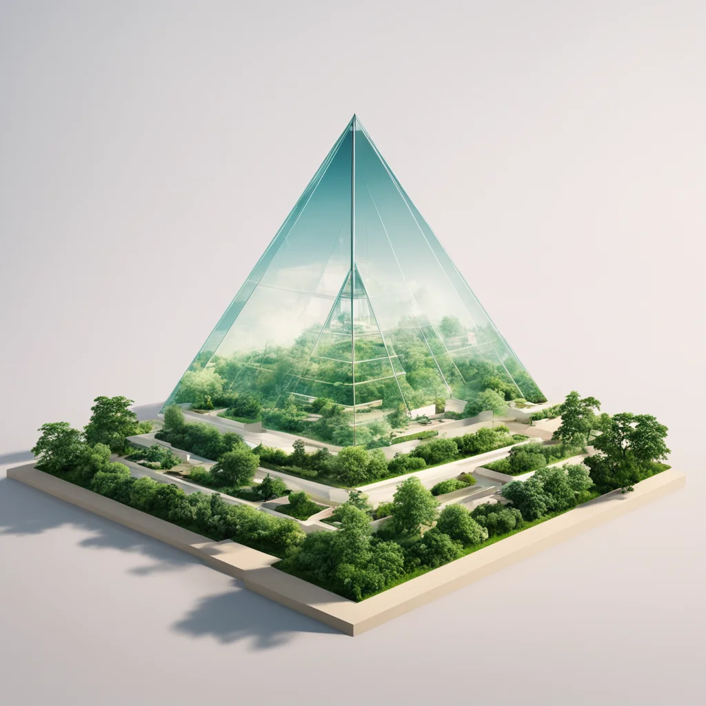 greenhouse shaped like pyramid triangle with a city inside ar 169
