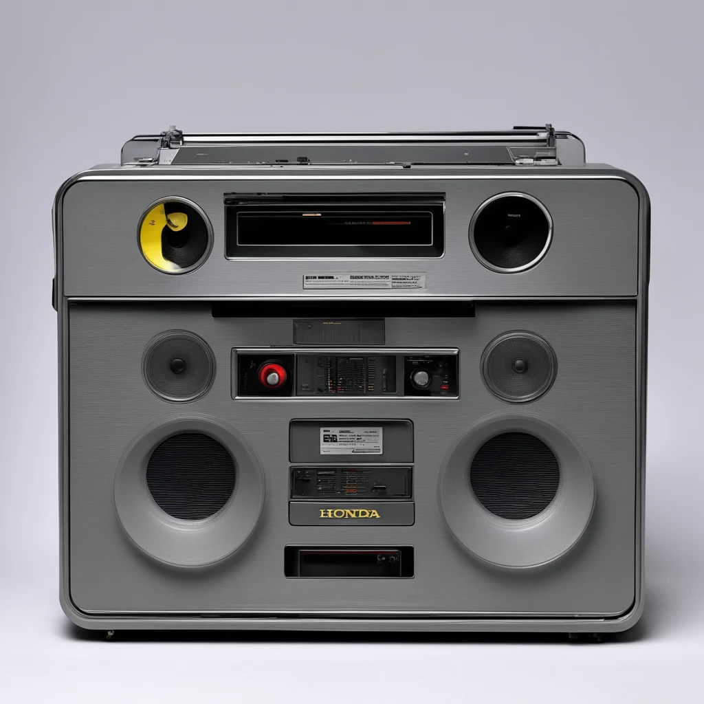 grey vintage 1980s boombox by honda speakers tape deck tuner dials tweeters bright eq meter handle 1980s honda