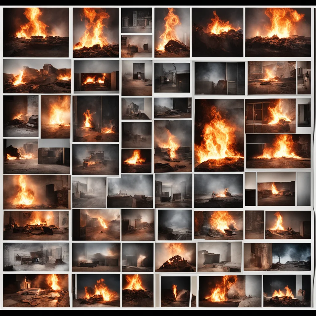 grid of photos that are connected by subject matter interior room fire film photography mosaic cosmic photography —ar 31