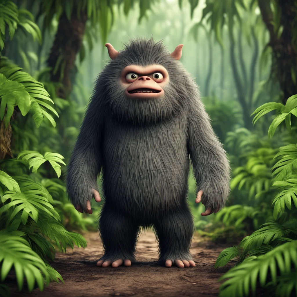 hairy cute monster with beard standing on two feet in the jungle in the style of ‘where the wild things are’ 3D ar 916