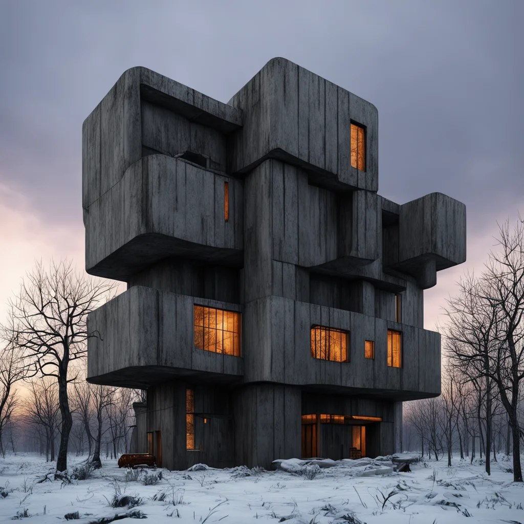 half life 2 Viktor Antonov futuristic brutalist palace metal concrete rusty trees winter evening grey skies glowing ar 1