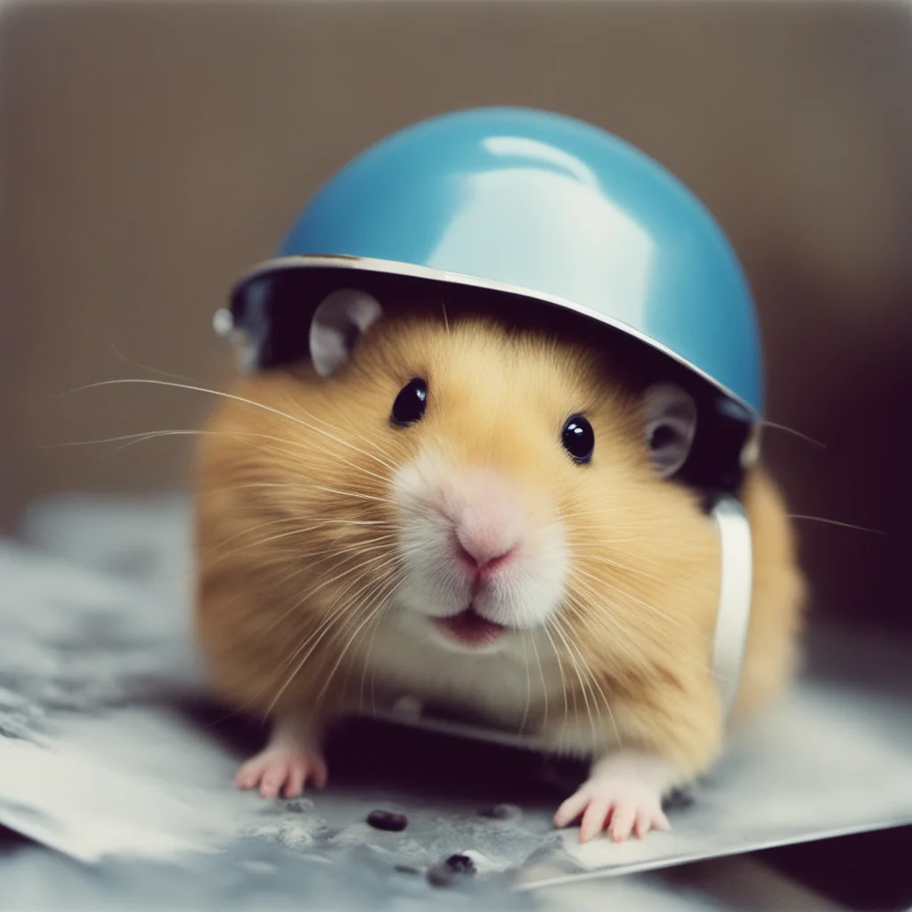 hamster wearing a kind control helmet  Polaroid