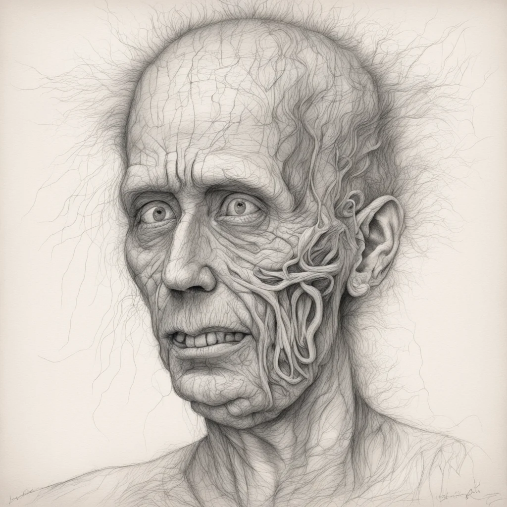 hand drawing of Schizophrenia patient in the style of papper pencil ar 43