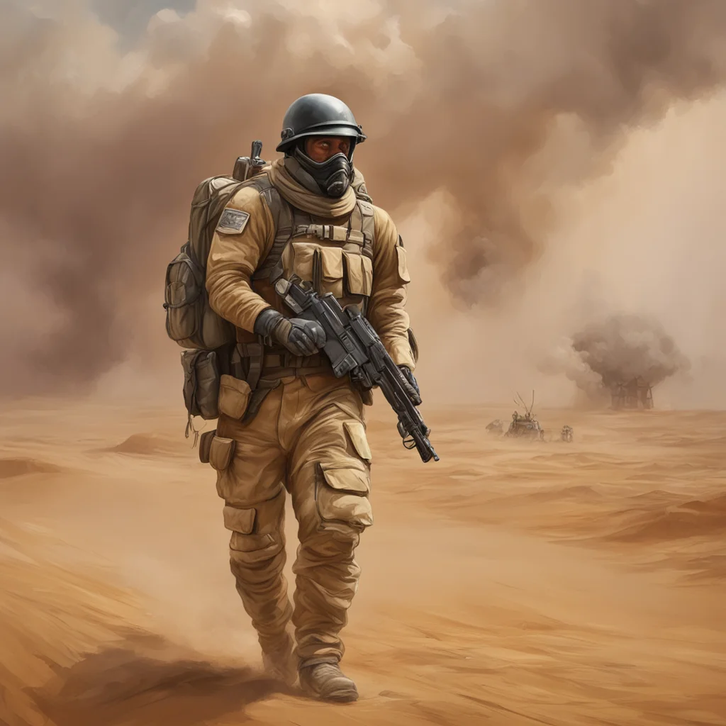 hand painted oil painting 4k post processing highly detailed soldier in a sandstorm oil painting concept art artstation 