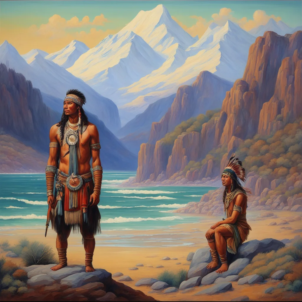 hand painted oil painting California Native Americans northern bounded by the Coastal Mountains on the west by Ridley Sc