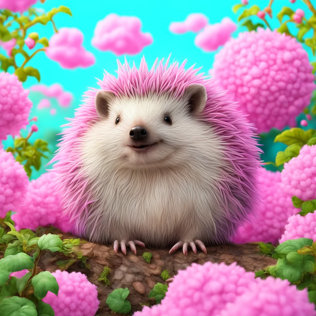 happy hedgehog cotton candy landscape vines insanely detailed textured bright and sunny