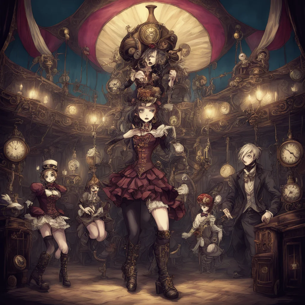haunted steampunk circus anime style