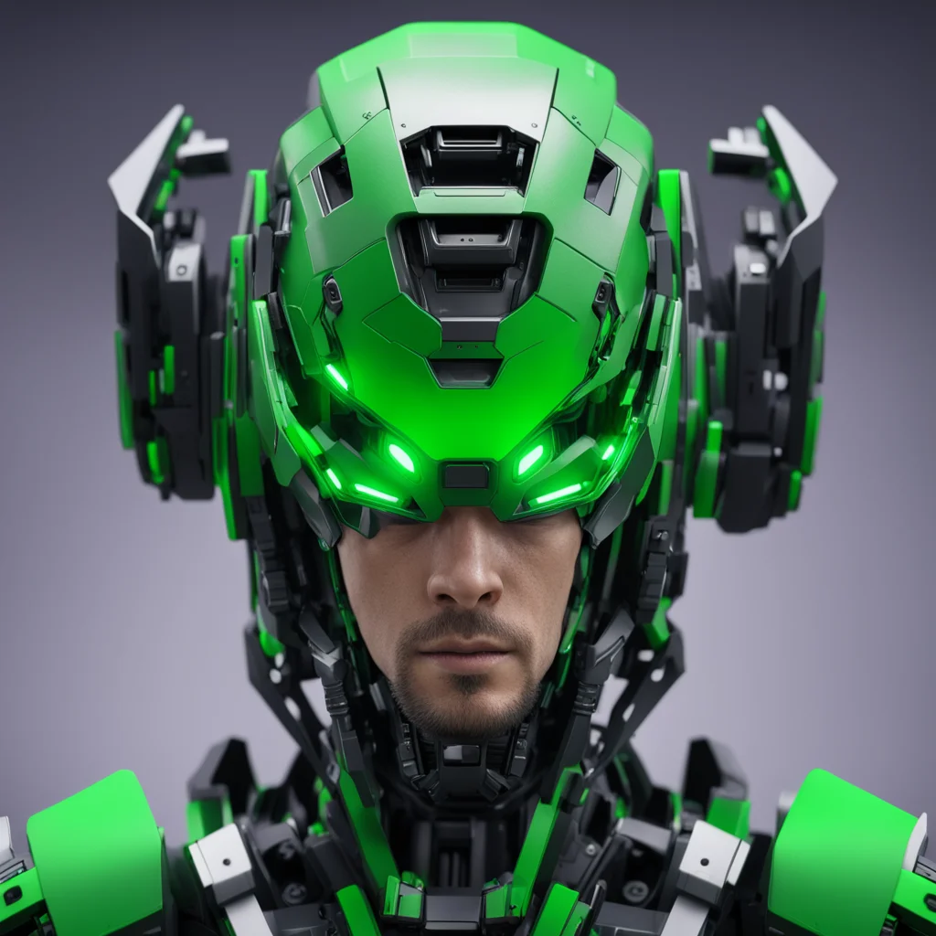 headpiece intricate splinter cell nightvision eyes complex mecha human robot headpiece HUD green text exploded headpiece