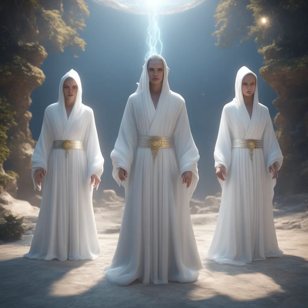 heavenly realm spirit beings dressed in white robes glowing faces rendered in unreal engine 5 8k hyperrealistic panorami