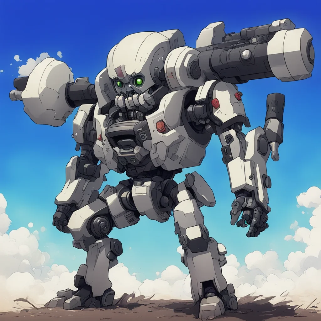 heavy necromancer mecha in chibi style with bone armor and a big bone gun pointed at the sky anime style kazuhisa kondo 
