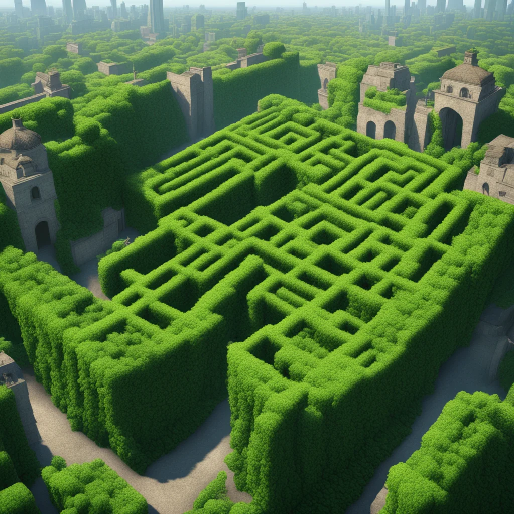 hedge maze  labyrinth dense crowded city  highly detailed environment  Ghibli Matte Painting ar 919