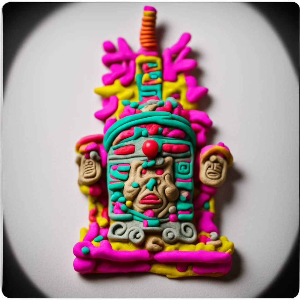 high detail play doh version of aztec sacrafice ritual to gods  high resolution photograph on instax