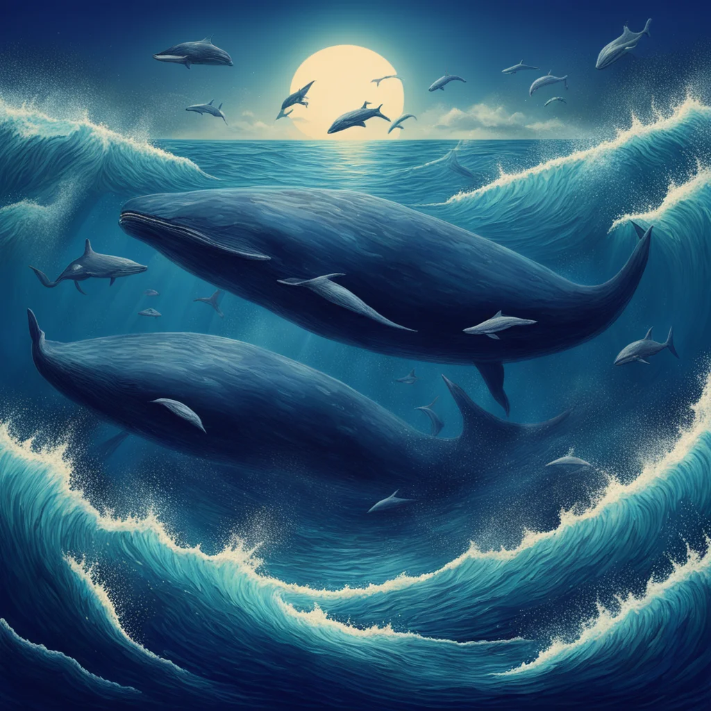 highly detailed intricate impossible stunning picture extensive complex 7 a playful group of whales88 in a serene dark b