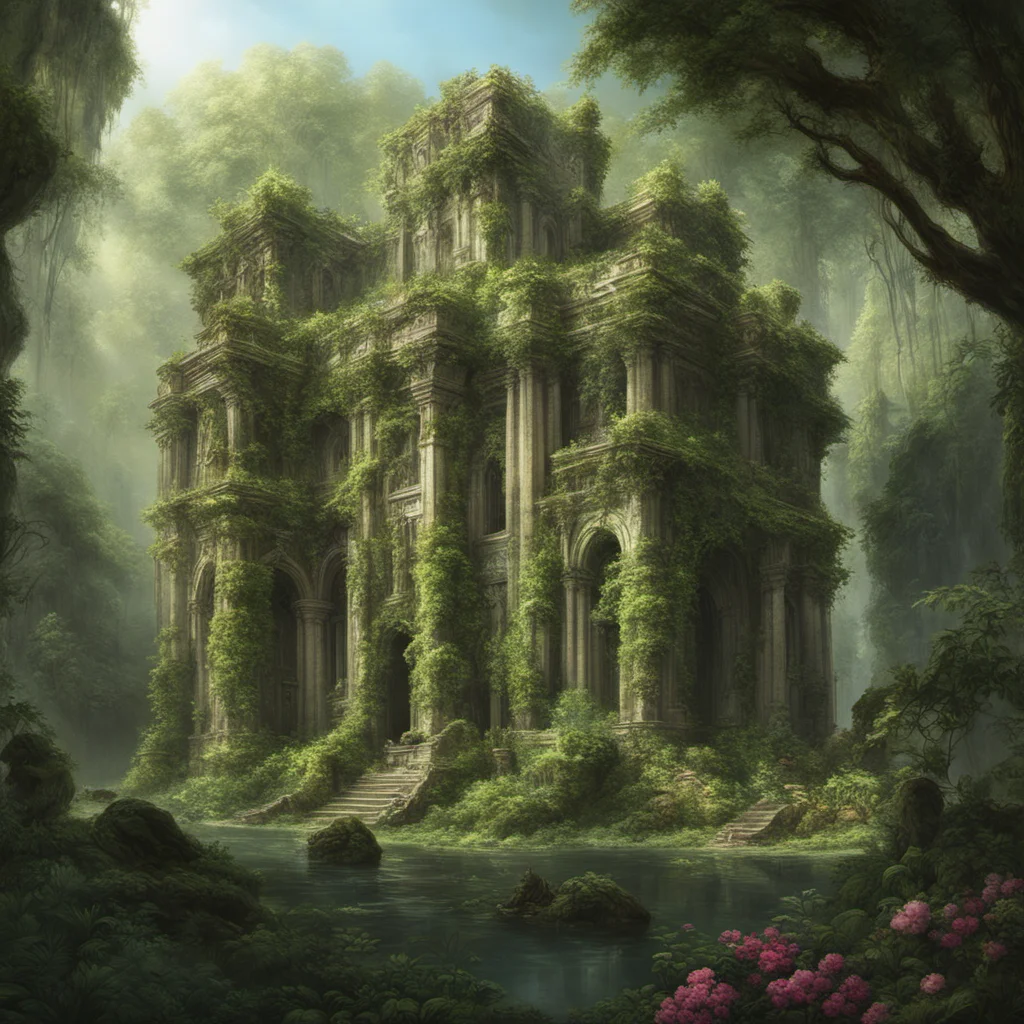 highly detailed intricate impossible stunning picture extensive complex 7 of overgrown art deco xanadu temples made out of extensive and epic technological p