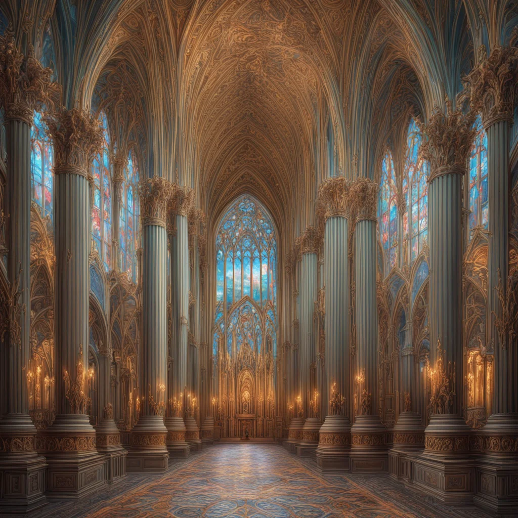 highly detailed intricate stunnginly beatufiul psychadelic matte painting of the inside of a gothic cathedral pillars ha