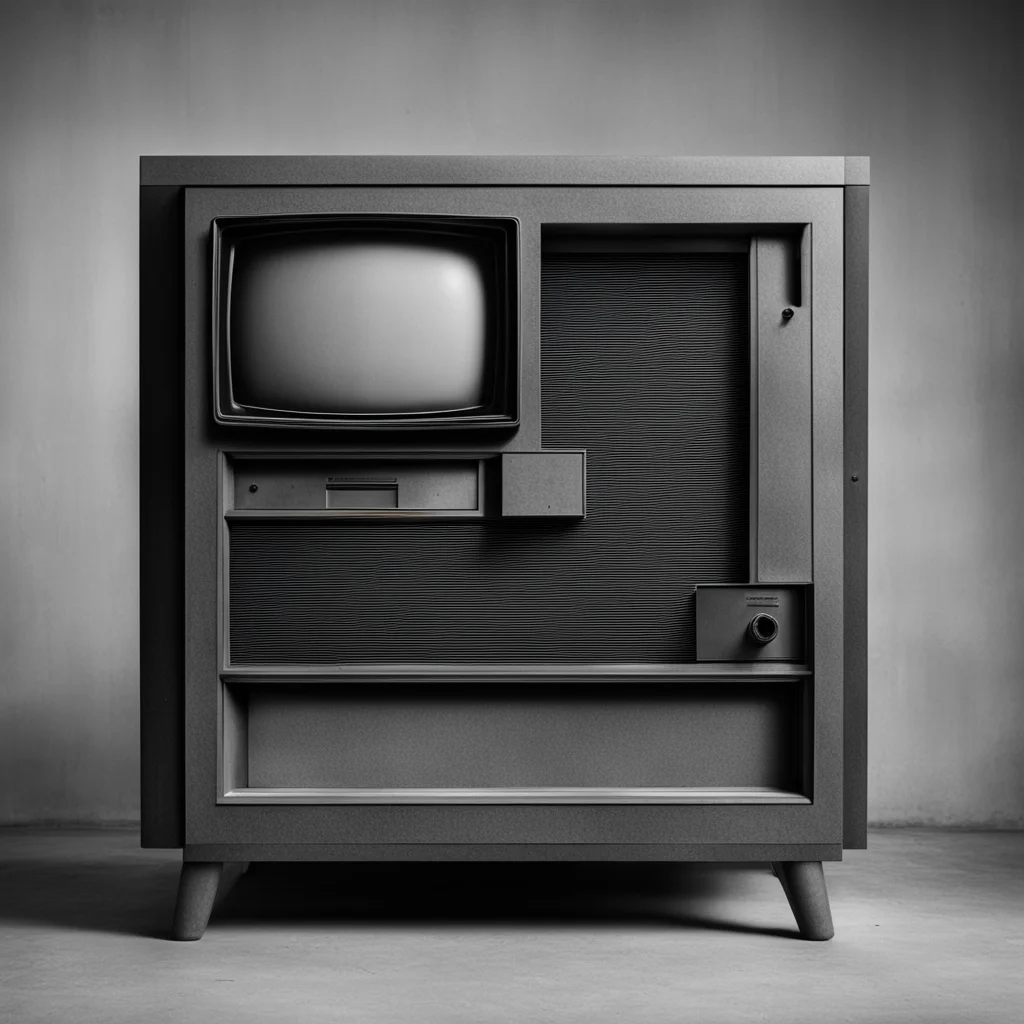 highly detailed photograph of a brutalist television set