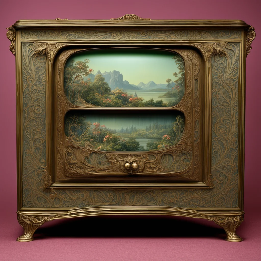 highly detailed photograph of an art nouveau television set