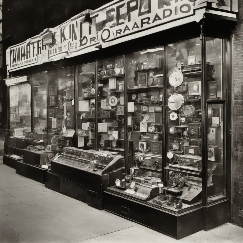 historical photo Department store window display of Atwater Kent radio equipment circa 1928 in Washington DC wallpaper