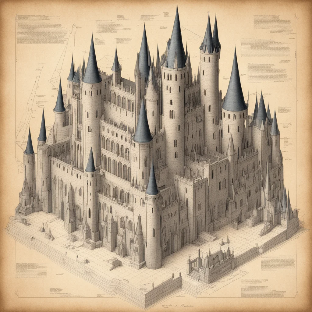 hogwarts castle plan isometric by leonardo da vinci