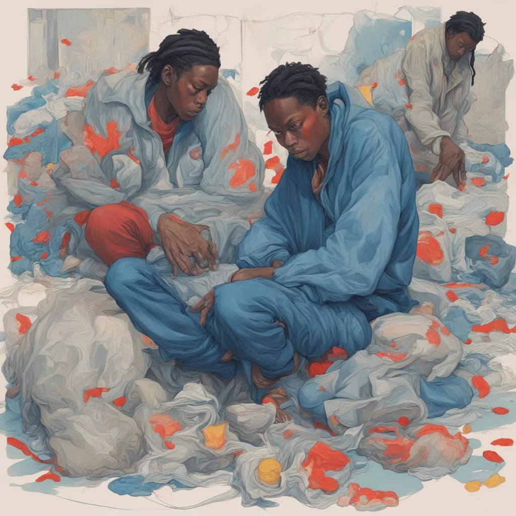 homeless people all races falling void waste lonely painted by James Jean