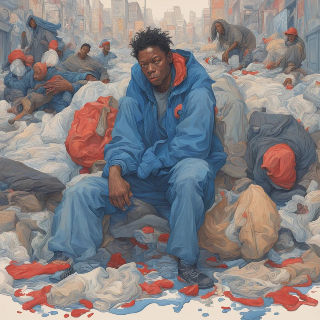 homeless people all races falling waste lonely painted by James Jean