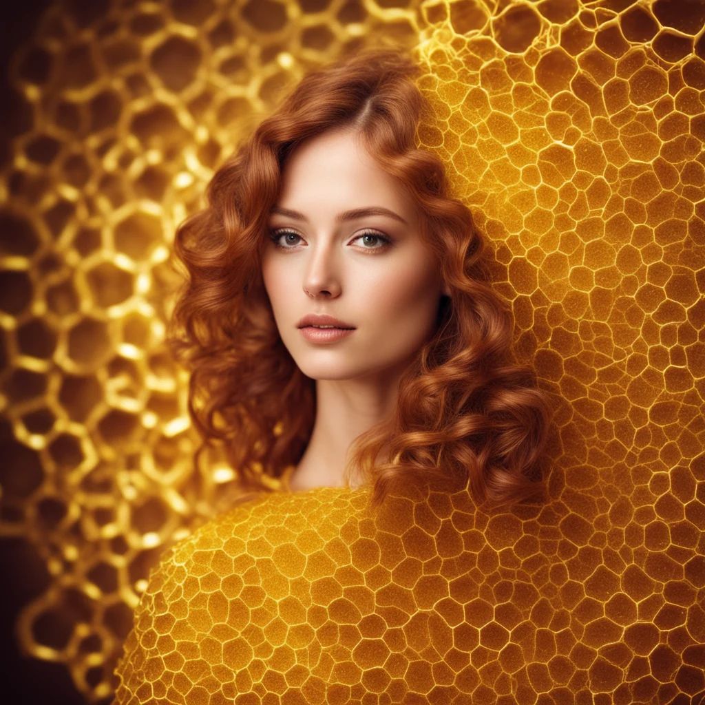 honeycomb woman beautiful shining glowing liquid honey hair