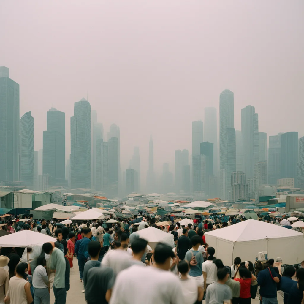 hong kong smog smoke hazy desert day sunny Charles Correa city airport forest crowds of people market ar 169