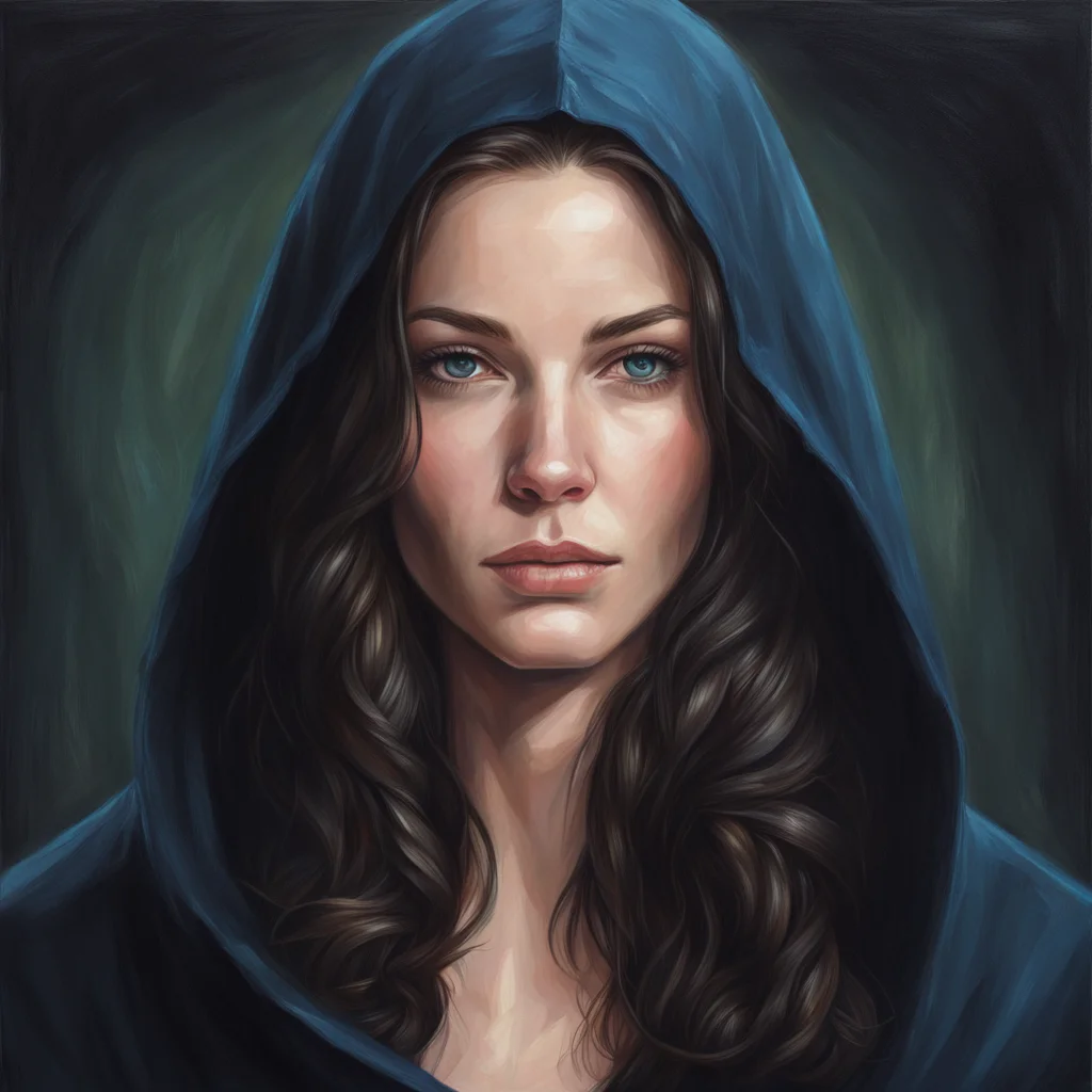 hooded girl Bridget Regan with dark hair oil painting portrait intricate complexity rule of thirds face by Artgerm chara