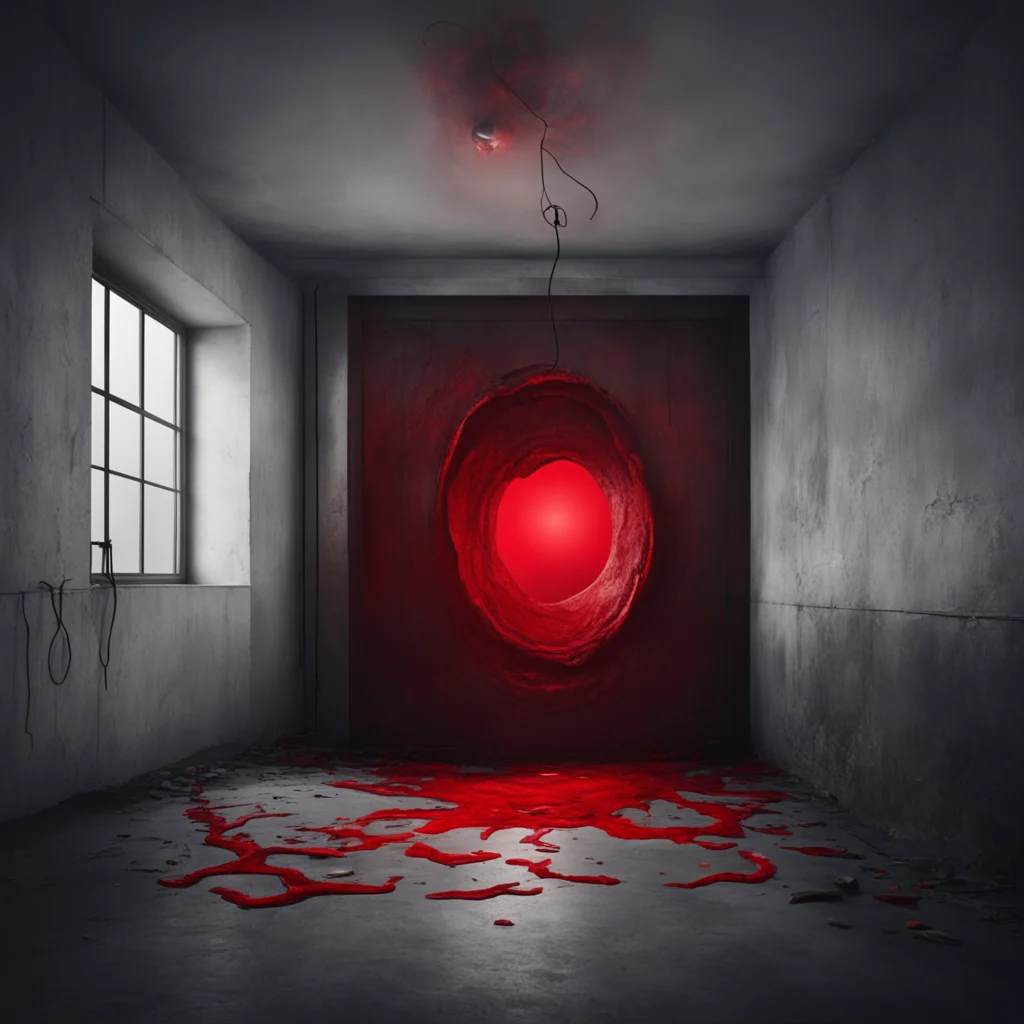 horrible office of an evil man a RED PORTAL in reality hangs in the air an apature to another world of nightmares