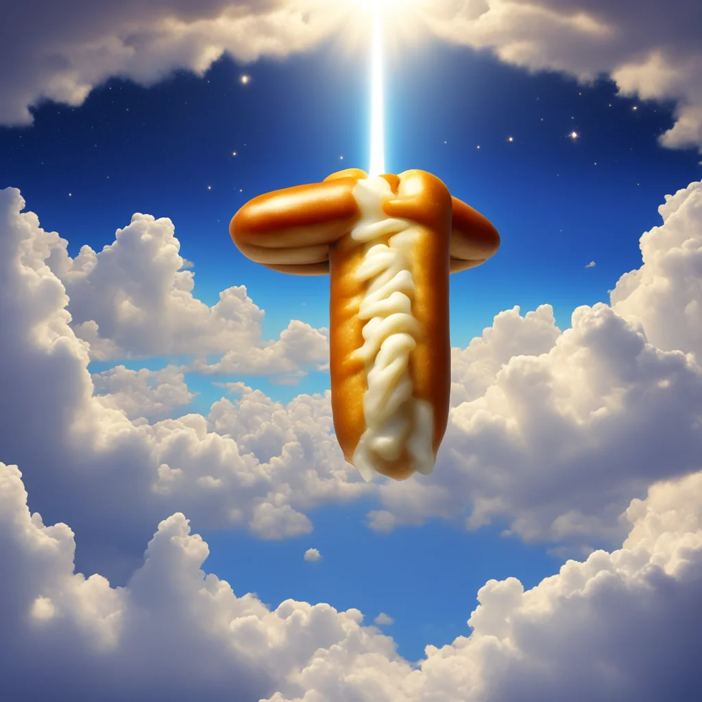 hotdog god looking down on earth from heaven