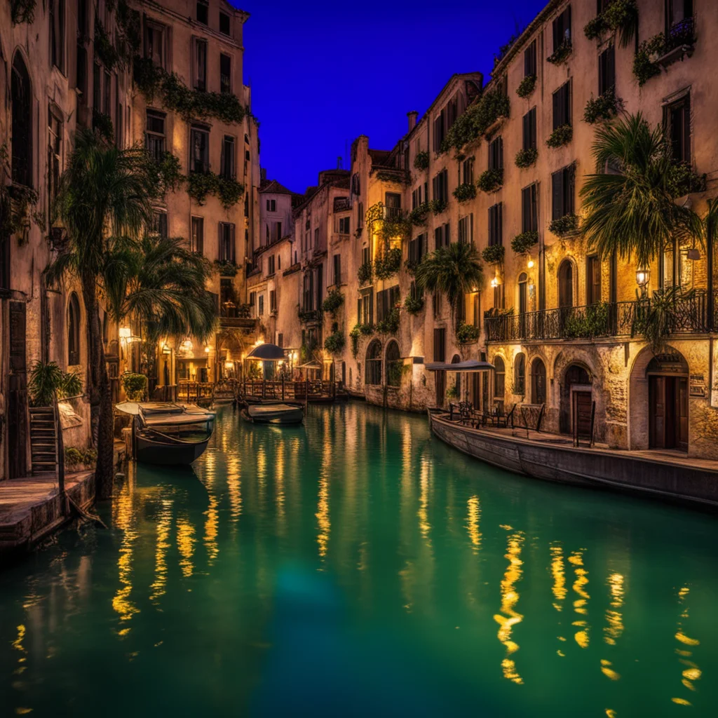 hotel and club on venice canal night wallpaper