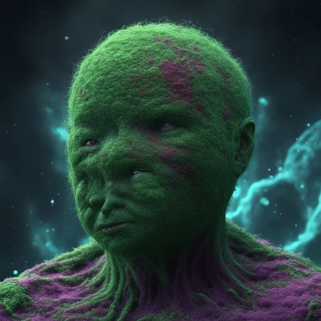 human face formed by floating microbacteria entangle with weave woven dancing on a dwarf planet nebula 4k octane render 