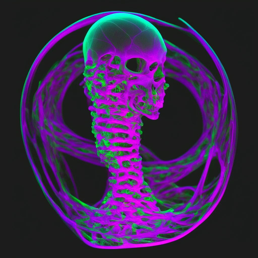 human skeleton4 recursive ribbon geometry2 portrait mobius strip2 smooth surfaces neon octane render