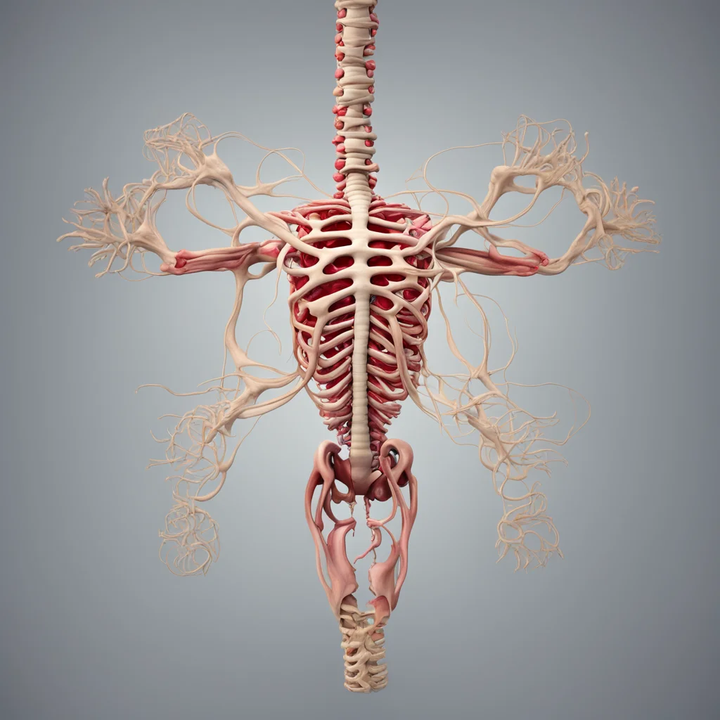 human vertebrae and central nervous system floating