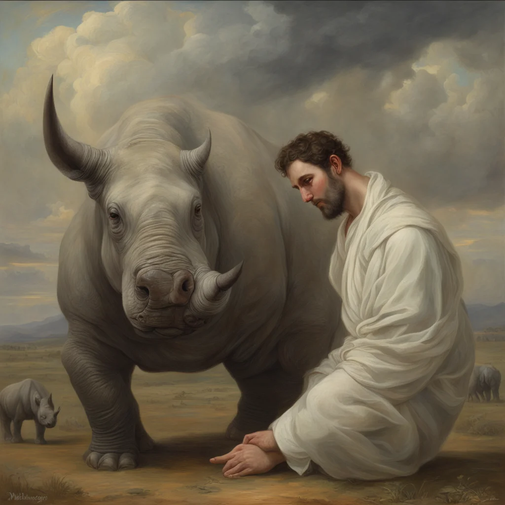hybrid man and rhinoceros chordae tendinae portrait high detail William Adolphe Bouguereau painting apocalypse ar 916