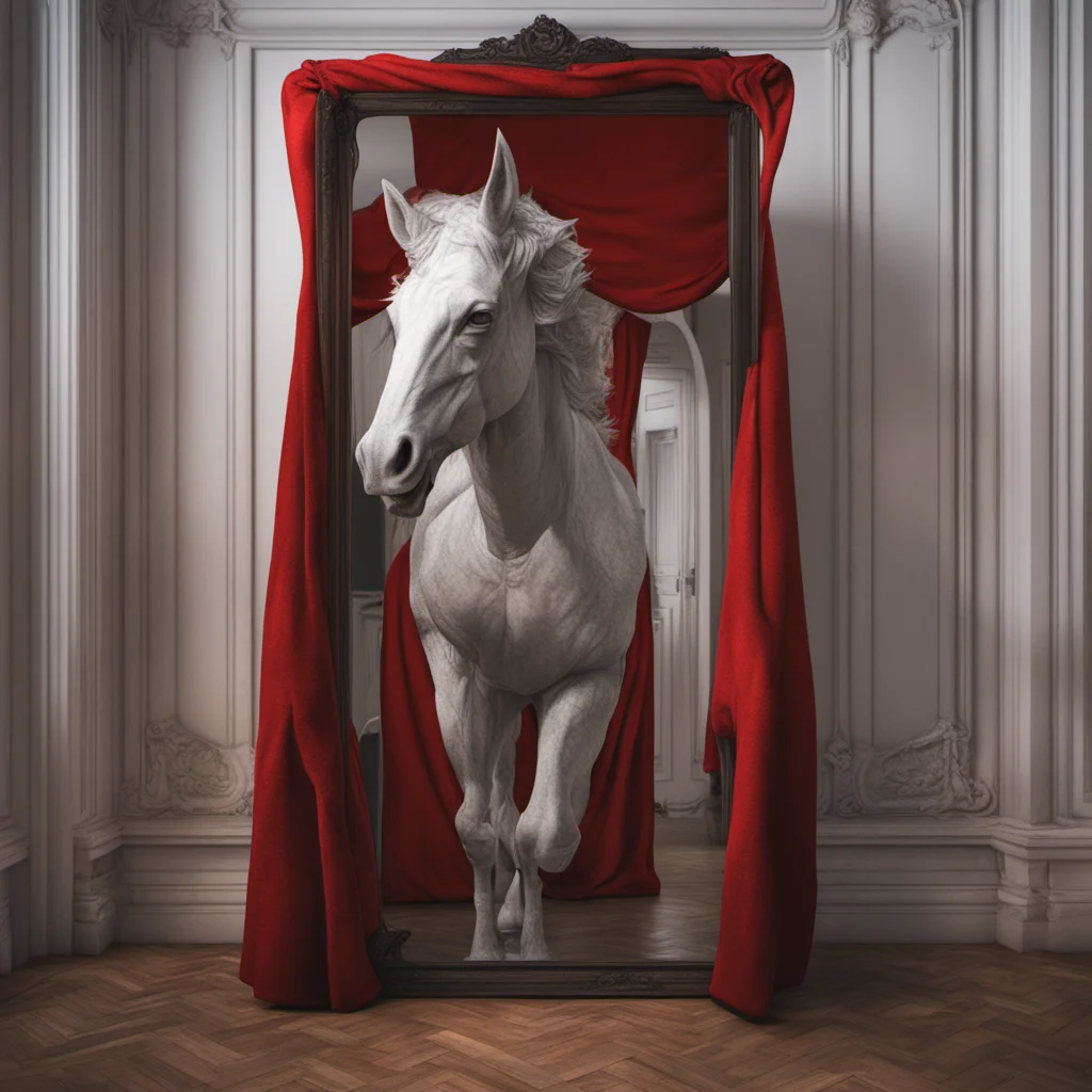 hyper real Pennywise  lush red dressing gown dressing room mirror tungsten lighting a giant unicorn in the mirror sadness highly detailed old paper sta