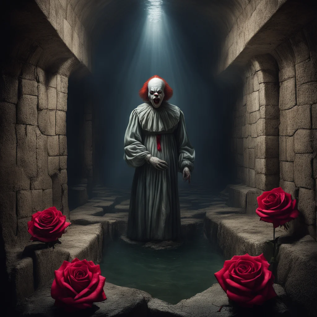 hyper realistic beautiful painting of pregnant undead old pennywise answering intense questions to the spanish inquisiti
